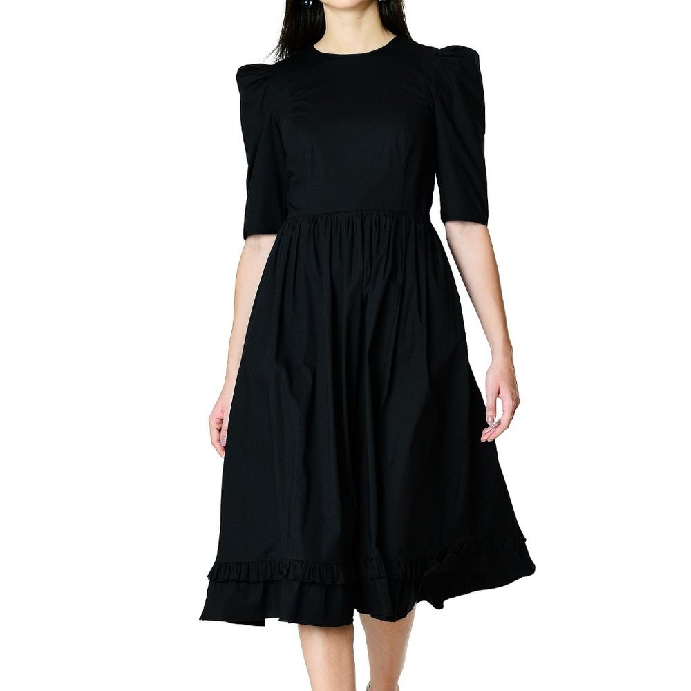 eShakti black Ruffle Hem Cotton Poplin dress 2